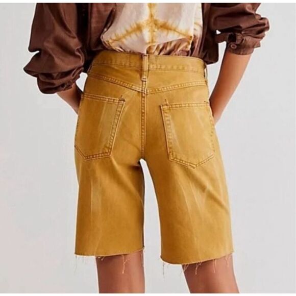 NWOT Avery Bermuda Shorts by Free People in Mustard Yellow Size 24 - Picture 1 of 8